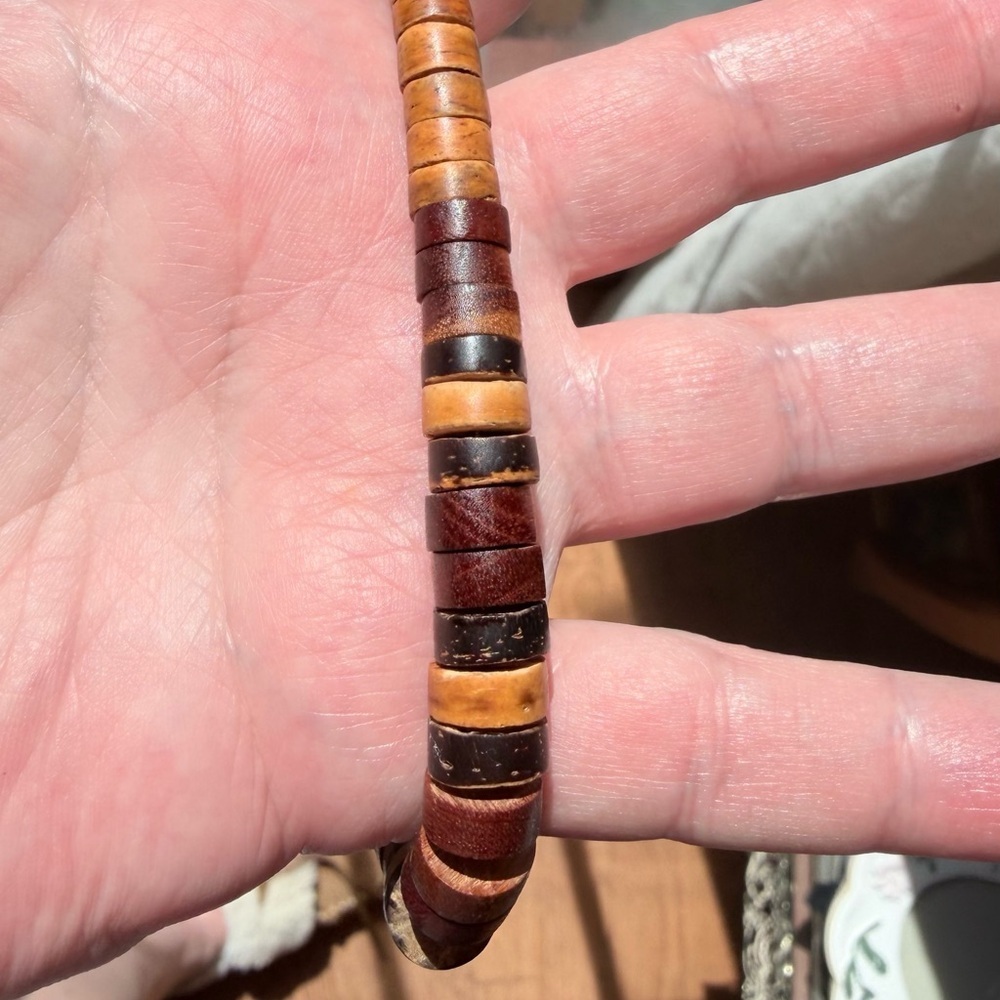 Handcrafted Brown Wood Disc Bead Necklace - Women Jewelry vintage - Picture 6 of 8